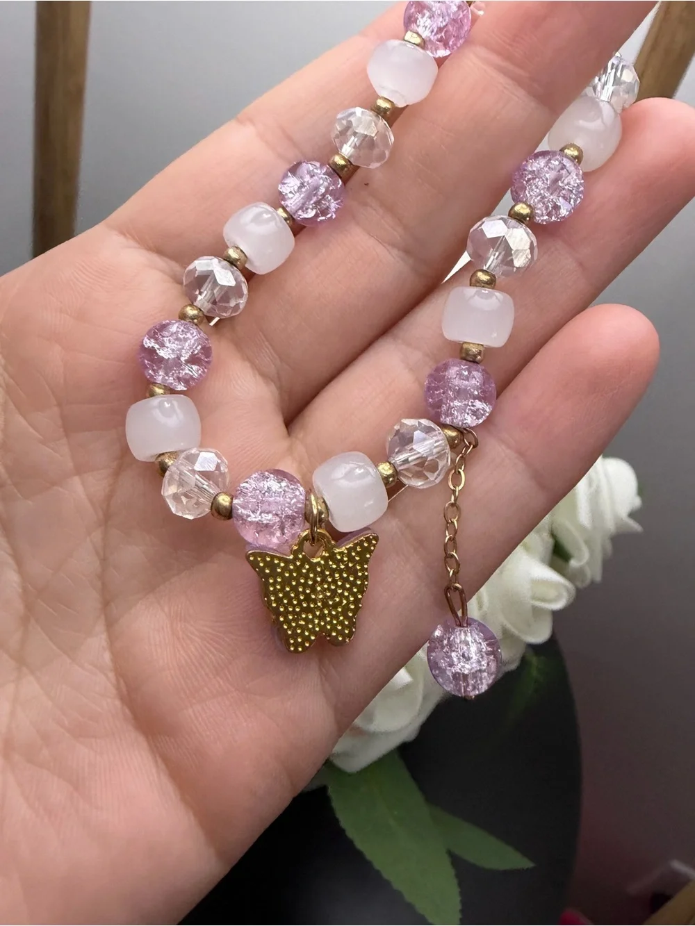 Delicate Purple Butterfly Beaded Bracelet - Women Jewelry